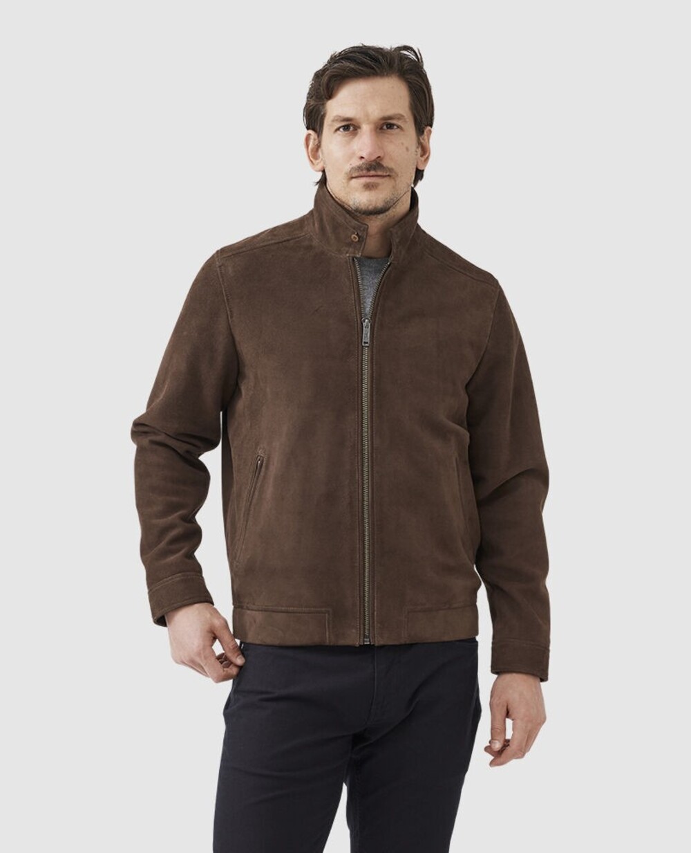 Rodd & Gunn Glen Massey Men's 100% Suede Like GoatSkin Leather Jacket in Brown